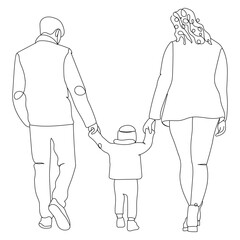 dessin en ligne continue d'une famille de dos, line art, vecteur