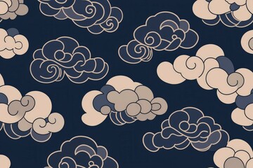 Seamless Pattern of Stylized Clouds in Asian Style