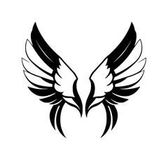 Obraz premium Black and white stylized symmetrical wings, a simple yet elegant representation on a white background.