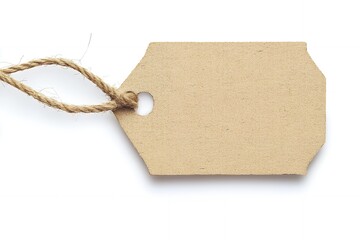 Blank Kraft Paper Tag with Jute Twine Isolated on White Background Perfect for Your Design Projects or Branding Needs