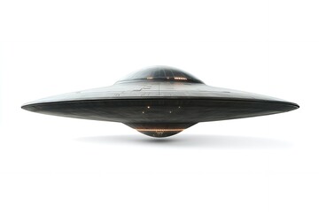 Futuristic Flying Saucer Spaceship UFO Isolated on White Background Sci Fi 3D Render