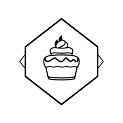 Delicious cupcake illustration in a geometric frame, a simple, sweet, and outlined design against white.