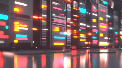 Abstract Futuristic Server Room with Glowing Colorful Data Streams