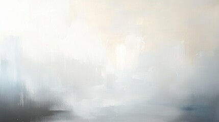 Foggy landscape with soft pastel colors, ethereal atmosphere, dreamlike scenery, abstract background for art and design projects, serene tranquility.