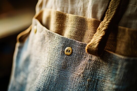 A close-up shot of a person wearing an apron, ideal for use in cooking, DIY, or workshop scenarios
