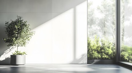 Plant in a pot on concrete floor next to health analytics magazine and photography items