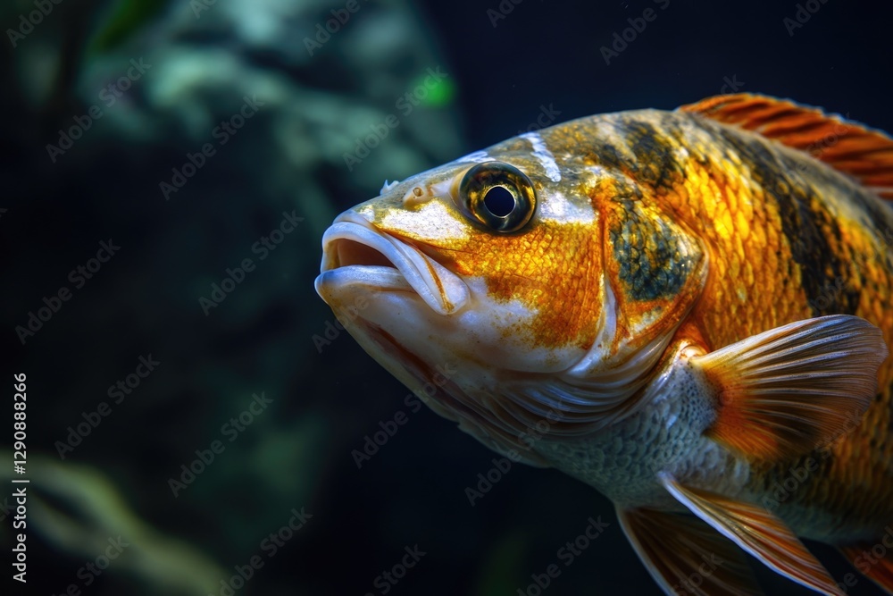 Poster A close-up view of a fish swimming in its aquatic home, perfect for using as a background or adding to a design