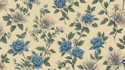 Vintage floral wallpaper with blue roses