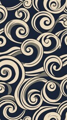 Abstract Swirling Wave Pattern Seamless Beige and Navy Blue Design
