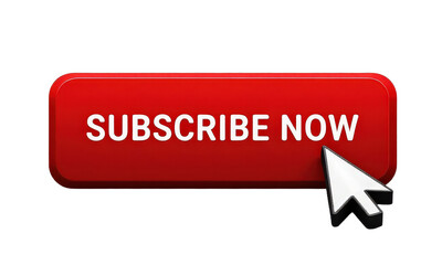 Red "Subscribe Now" Button with Cursor, transparent background