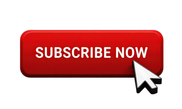 Red "Subscribe Now" Button with Cursor, transparent background