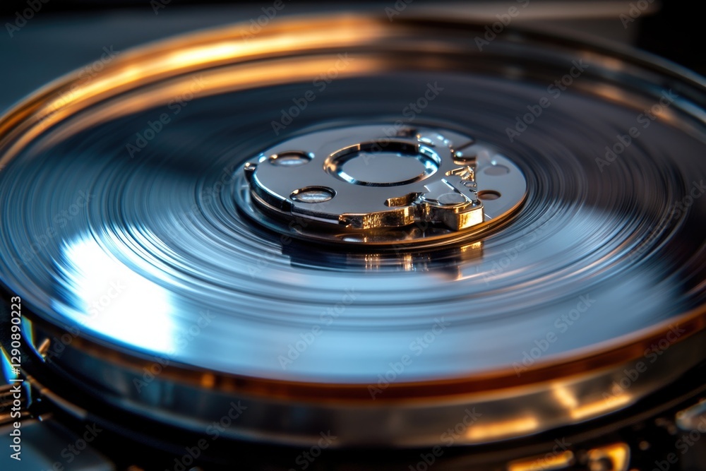Poster A close-up view of a metal disk lying on a table, perfect for use in editorial or commercial contexts