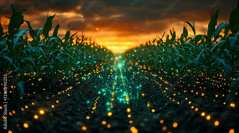 Poster smart agricultural weather monitoring image that harmoniously combines technology and nature, highli