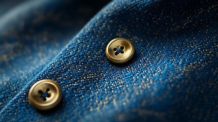 a button on a blue fabric