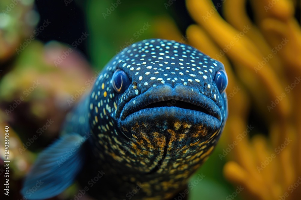 Poster a detailed view of a fish staring directly at the lens, ideal for use in underwater-themed projects 
