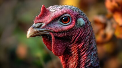 Close-up shot of a turkey's head with blurred background, great for food or wildlife photography