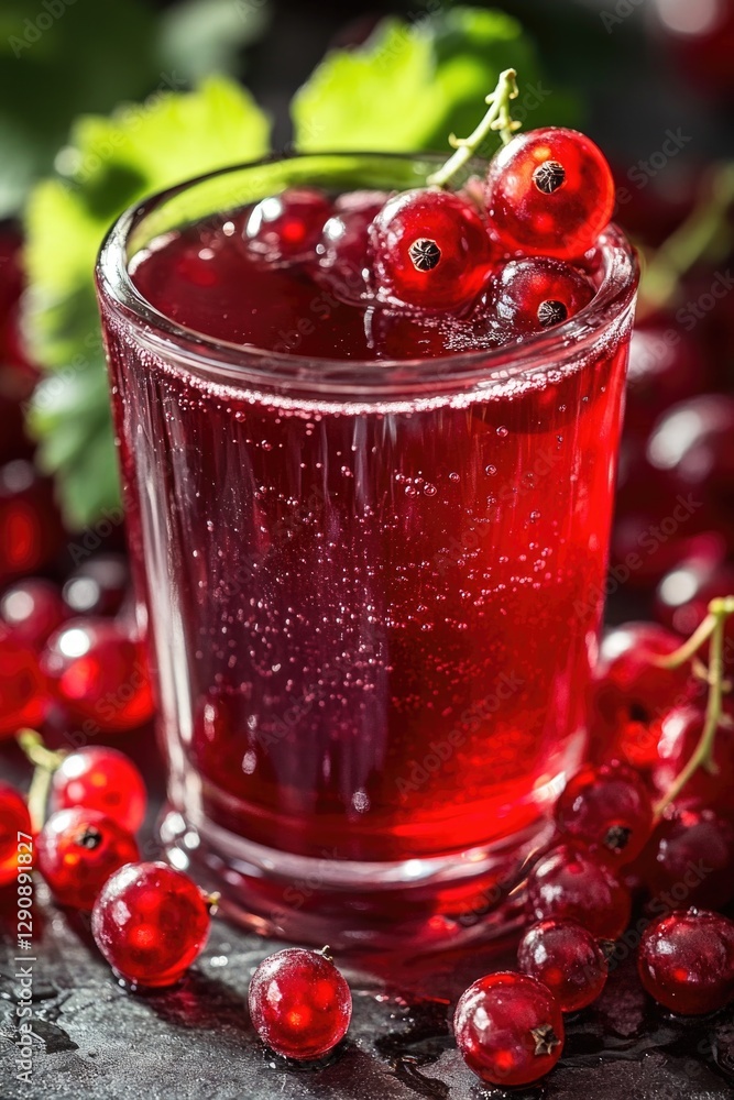 Poster a close-up shot of a glass filled with red currant juice, perfect for everyday use or as a decorativ