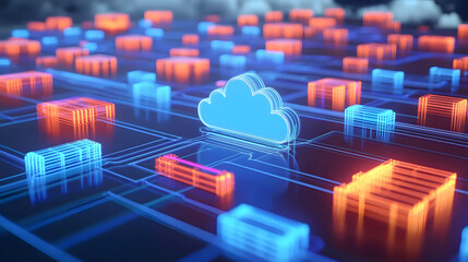 A sleek 3D-rendered diagram of cloud containers and serverless functions, demonstrating efficient cost utilization through real-time scaling and adaptive pricing.
