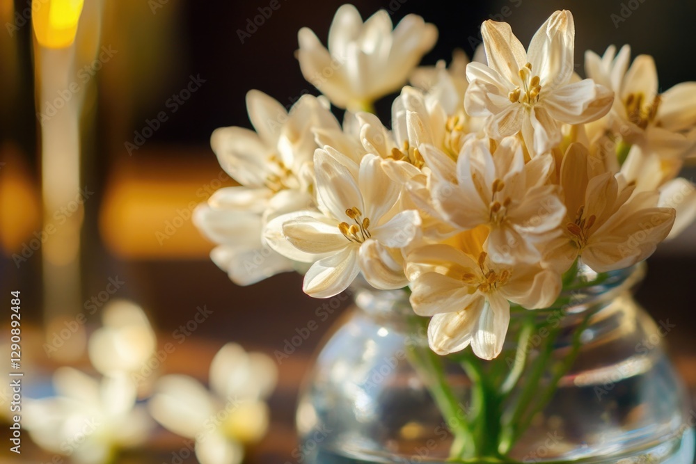 Poster a vase filled with white flowers sits on a table, ready for display
