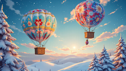 Colorful hot air balloons flying in the sky with clouds