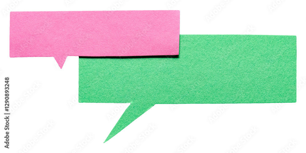 Aufkleber pink green blank cut out cardboard paper speech bubbles with rough edges and copy space for text on 
