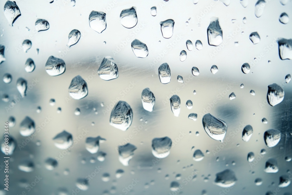 Poster A close-up shot of a window with raindrops accumulated on the surface