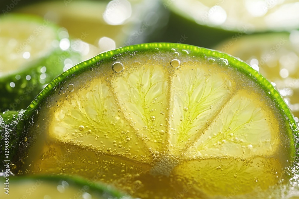 Poster A close-up shot of a slice of lime with a bright green color and a slight texture