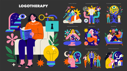 Fototapeta premium Logotherapy. Flat Vector Illustration