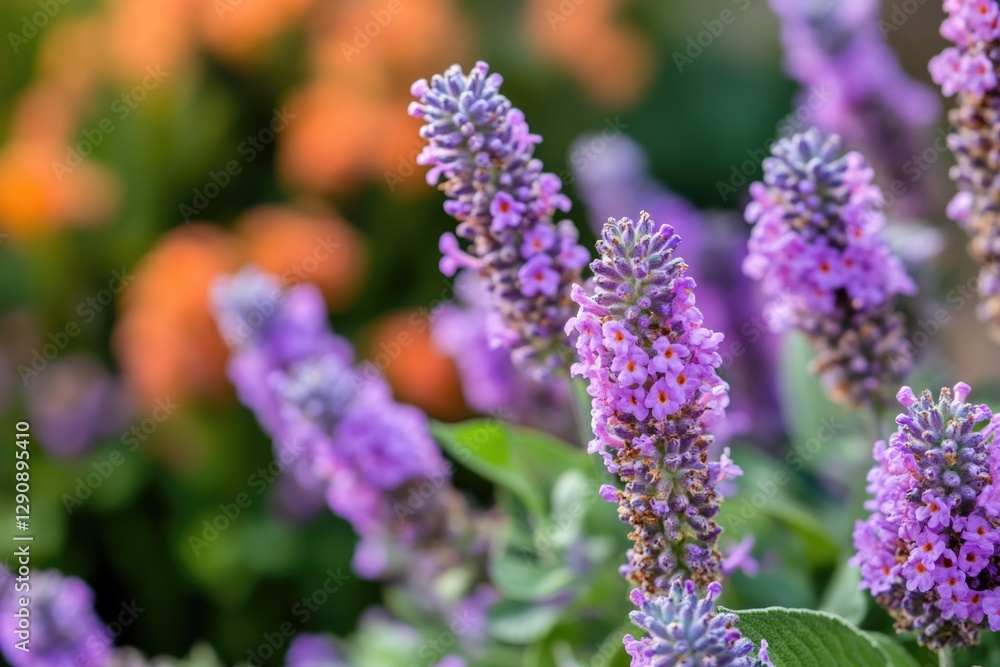 Poster a detailed view of a cluster of purple flowers, perfect for highlighting beauty in small spaces or a