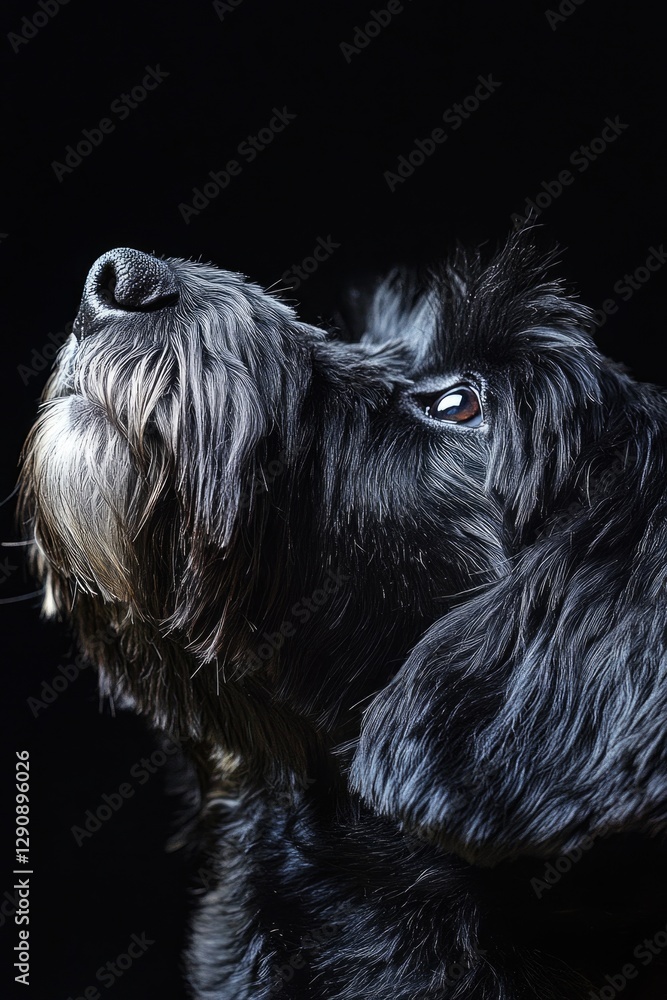 Poster a close-up shot of a dog's face on a dark, featureless background