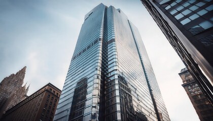 Shining glass and steel tower rises above historic buildings in bustling urban landscape