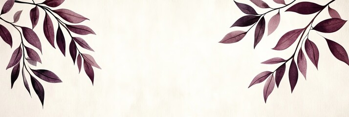 Elegant Botanical Border Soft Mauve Watercolor Leaves on Dreamy, Cream Textured Background