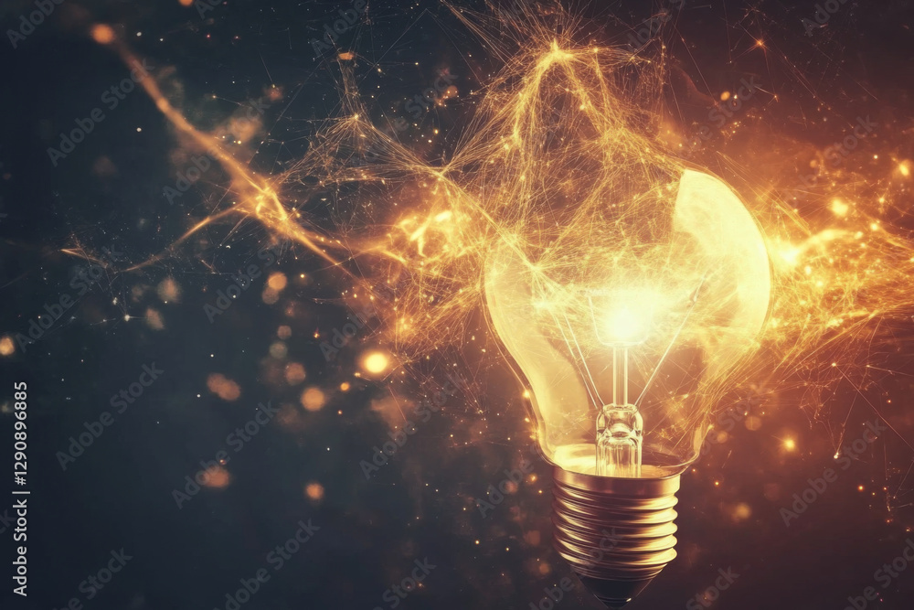 Aufkleber a glowing light bulb is surrounded by dynamic bursts of energy and sparks against a dark backdrop, o