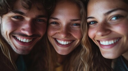 A group of three smiling people posing for a picture, a fun moment to be captured