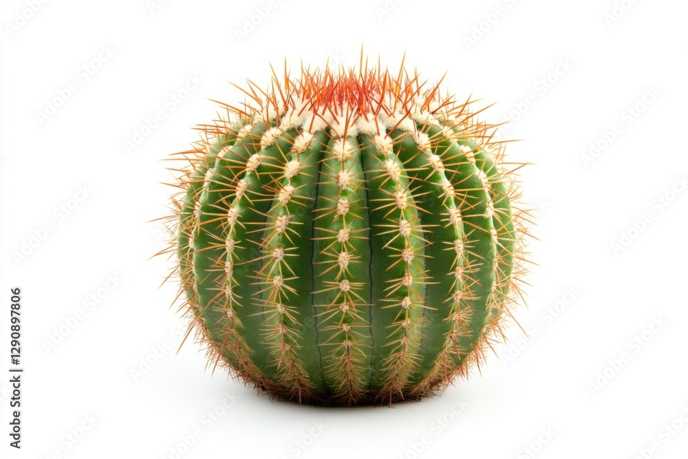 Poster a green cactus with vibrant red spines on a clean white background