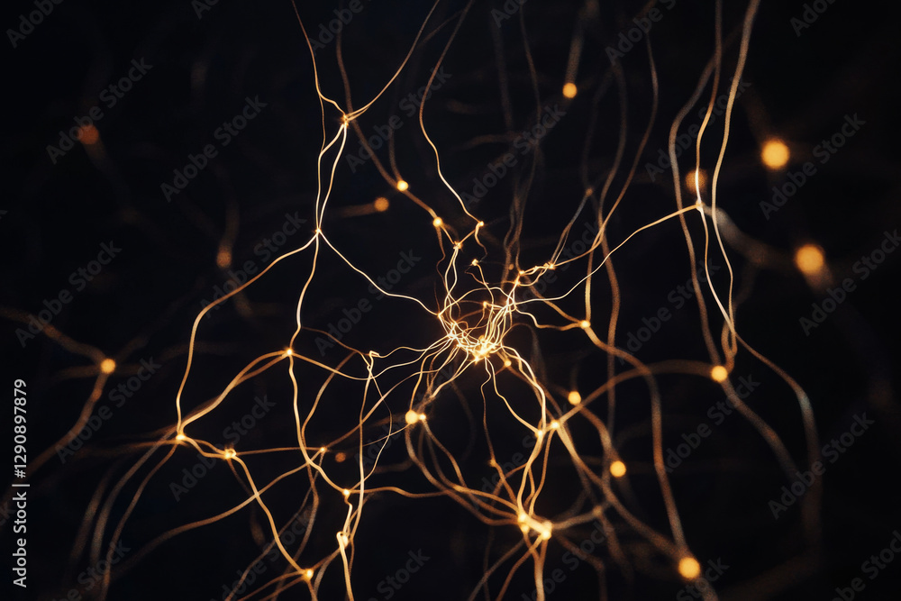 Poster delicate strands of light intertwine in a dark setting, creating an intricate design that evokes the