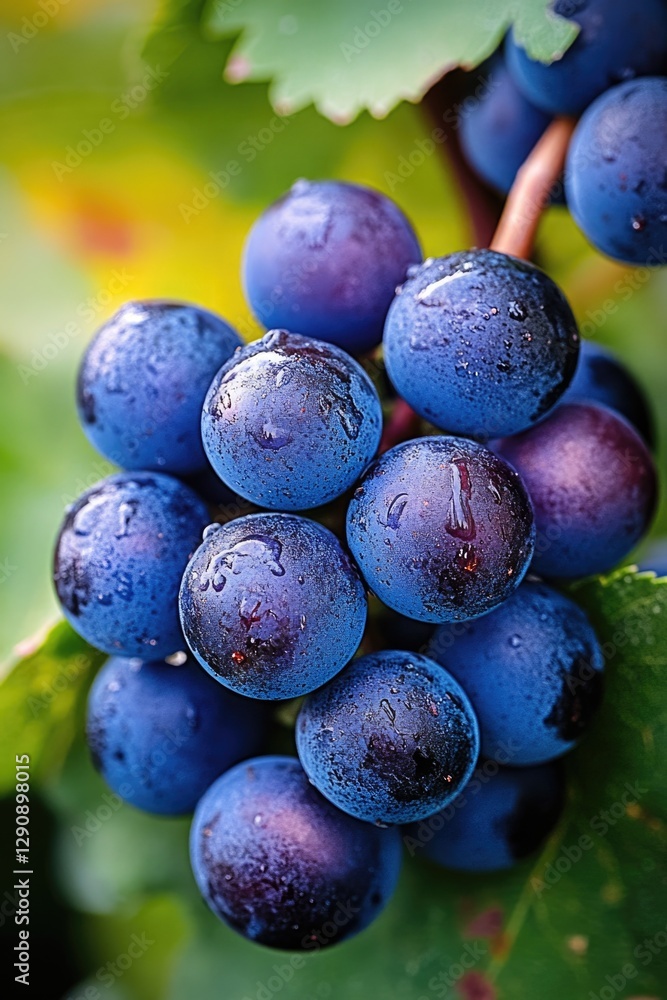 Wall mural A close-up shot of a bunch of grapes growing on a tree