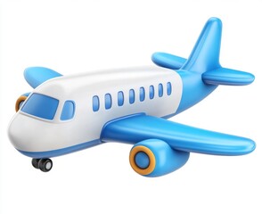 3D cartoon airplane icon, white background,	