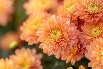 A cluster of autumn chrysanthemums in warm tones, isolated