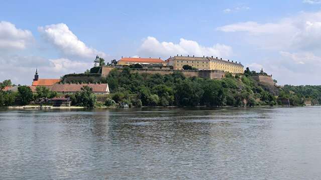 Petrovaradin fortress by the Danube ru=iver in bright spring day