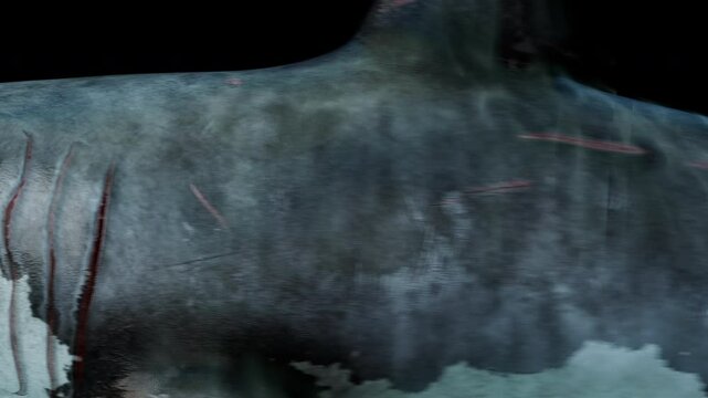 scary great white shark attacks in front of the camera, Megalodon swimming and open jaws and attack front of the camera,the 4k footage include alpha channel