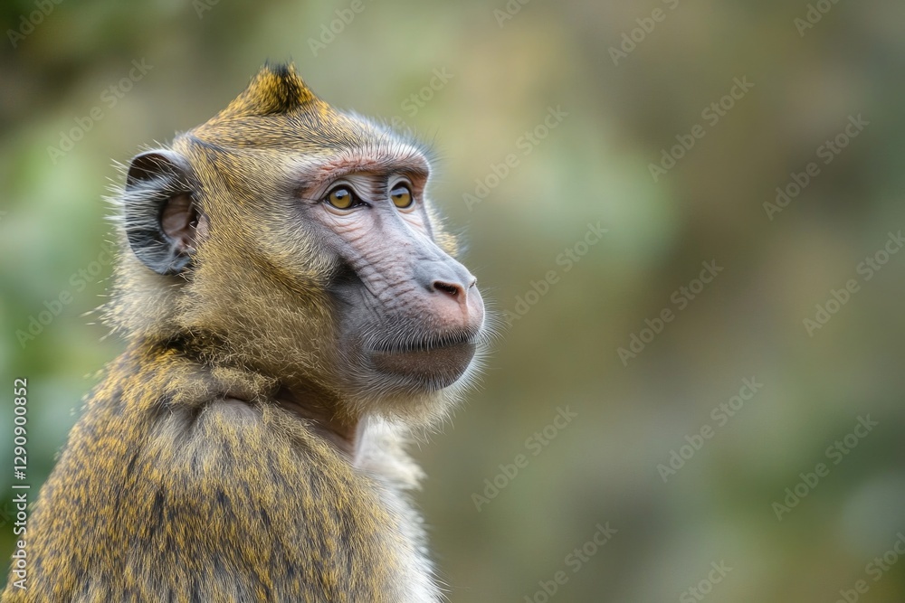 Poster A close-up shot of a curious monkey's face with a blurred background