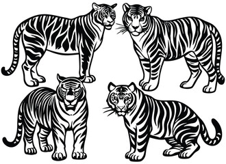 Obraz premium Tiger Silhouette set black Vector design, Tiger Illustration Vector animal set Design for Printing and Craft Projects