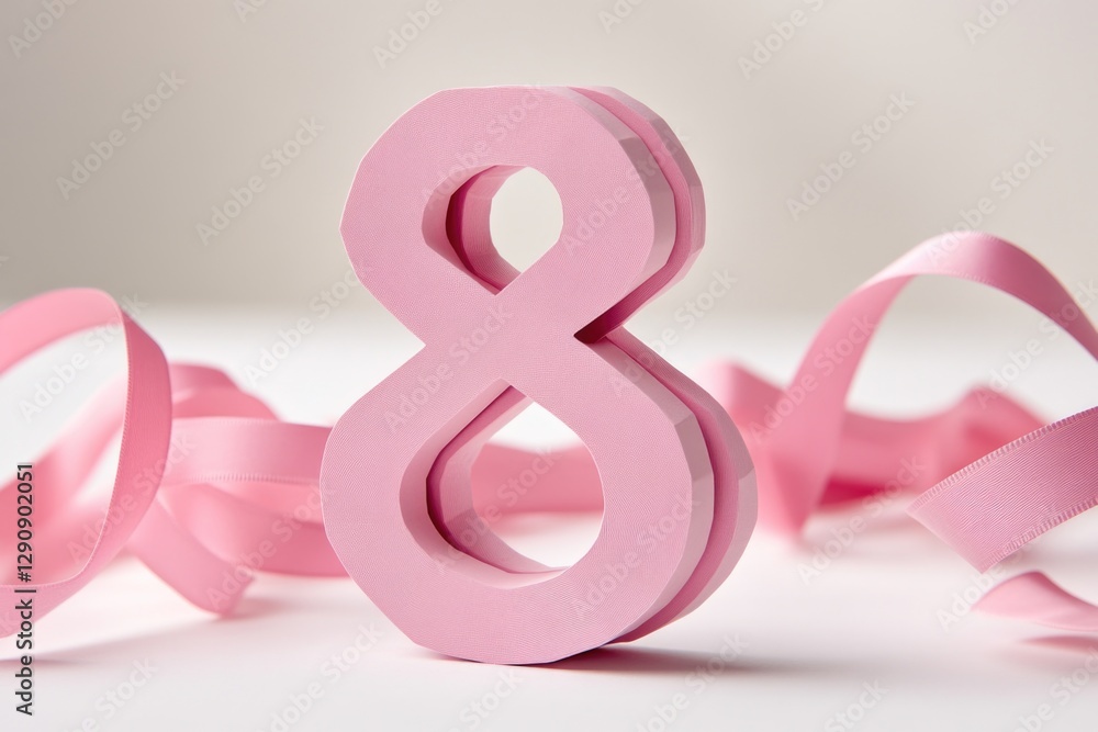 Poster A creative representation of the number 8 constructed from pink ribbons, perfect for adding a touch of elegance to your design or presentation