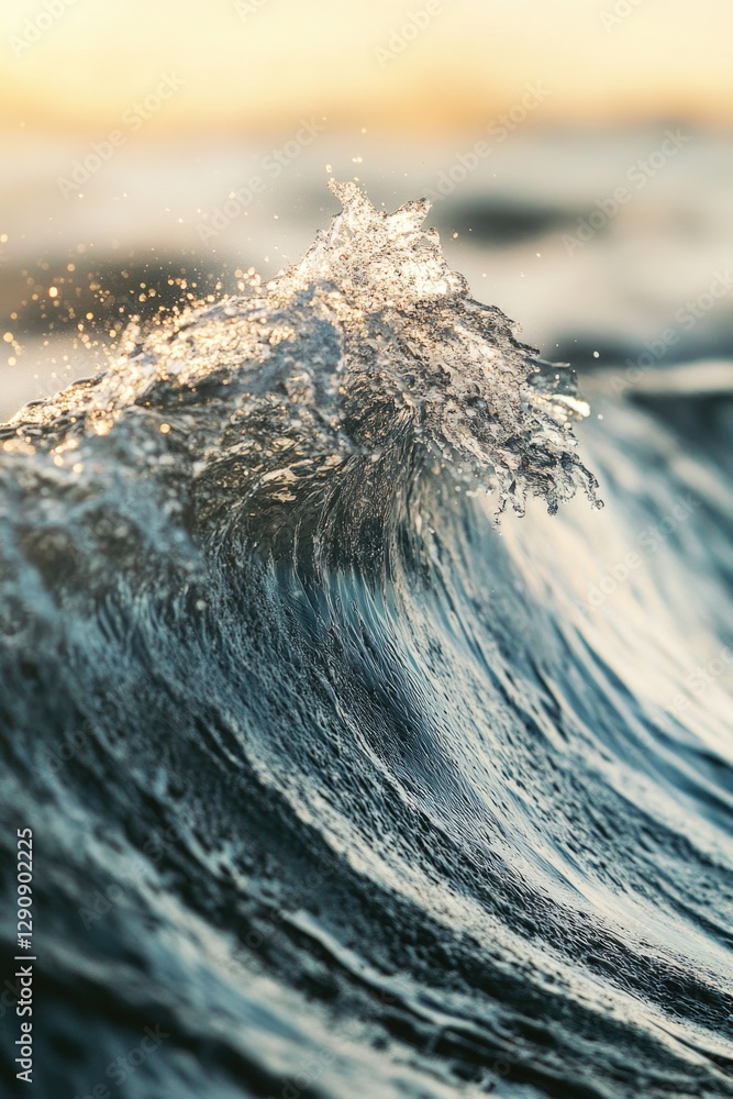 Poster A close-up view of a wave crashing into the ocean, with water and foam visible