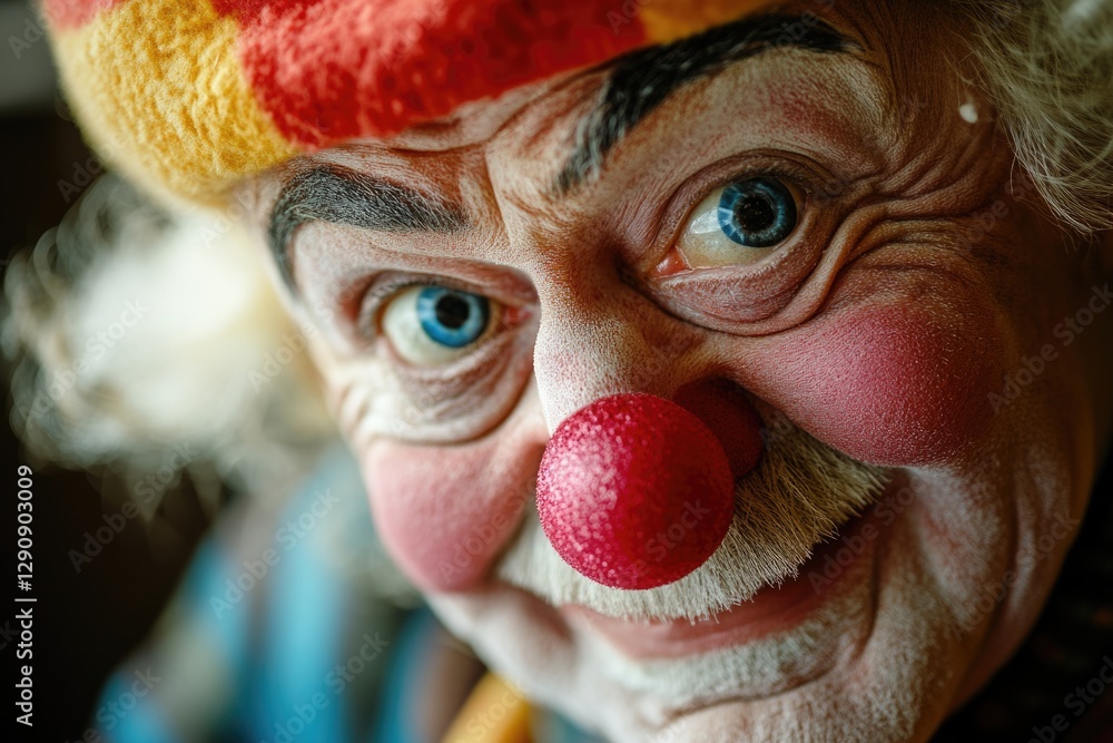 Poster a close-up shot of a clown's face with a bright red nose