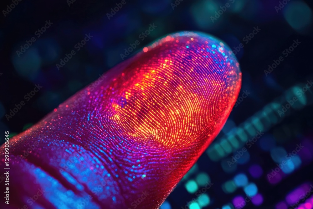 Poster A close-up view of a human finger with visible fingerprint patterns