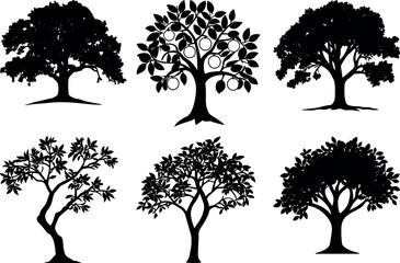 Tree bundle design silhouette vectors