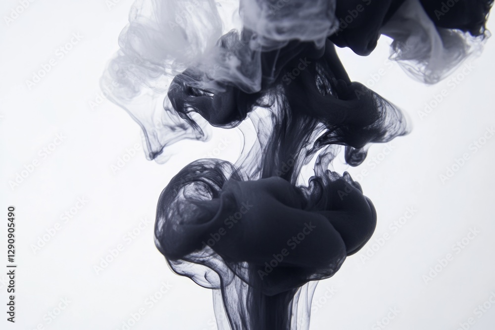 Poster a black and white photo of ink spreading through water, creating unique patterns