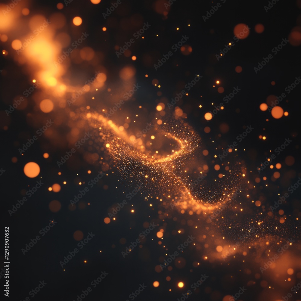 Poster a cascade of 75 particles, each glowing faintly, floating smoothly in one direction with a subtle mo